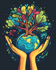 recycling and nature themes: photos of trees sprouting from waste, Earth held above trash, and green initiatives with ample blank spaces for environmental messages.