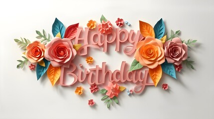 white background with paper cut happy birthday design