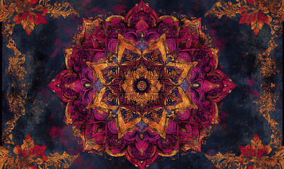 Tile or carpet pattern background with decorative, symmetrical elements. Ideal for wallpaper, textiles, or digital design projects.