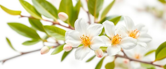 Obraz premium Delicate white orange blossom isolated on pure white background, bloom, stock photo