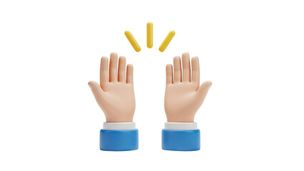 Obraz premium 3D cartoon hands raised with yellow rays on transparent background