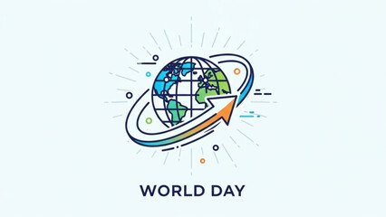 Vibrant illustration of globe with swirling arrow symbolizing global movement and world day celebration with colorful design elements