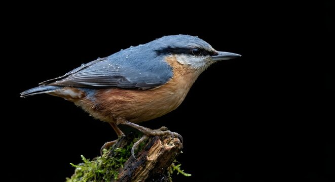 Macro close-up shot of european nuthatch (Sitta europaea) on isolated background 