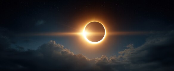 Obraz premium the solar eclipse dramatically obscuring the radiant sun in the clear blue sky