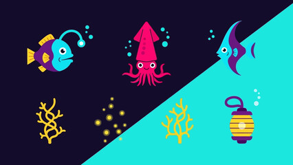 Whimsical Underwater Sea Creatures and Coral Reef Illustrations