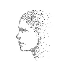 Obraz premium Profile of a Human Face Created with Dots in Monochrome Style with dot art and digital illustration and abstract design in artistic representation creative expression for minimalist art