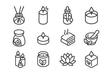 Aromatherapy and wellness icons featuring candles, diffusers, and spa elements.