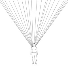Human Figure Surrounded by Radiating Lines Representing Ideas and Thoughts in Minimalist Style with abstract art and conceptual illustration and creativity in inspiration simplicity for