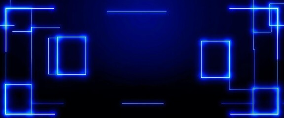 Abstract dark blue background with glowing blue lines forming geometric squares and rectangles,  tech,  illustration