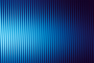 Glass ripple texture with dark gradient background and vivid sky blue, blue, and lilac light streaks. Futuristic distortion, moody abstract glow, reeded vertical blur. Vector illustration