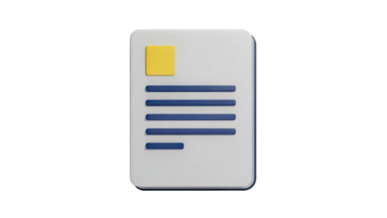3D Document Icon on transparent background
