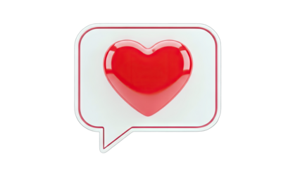 3D Red heart icon in a speech bubble on transparent background