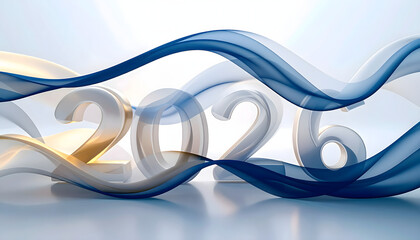 New year background with 2026 number and blue and white elegant wave