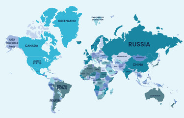 Illustrated world map showing all continents and major countries across the Earth © sufyan