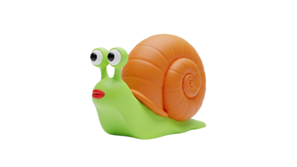 3D Cute cartoon snail with big eyes and red lips on transparent background