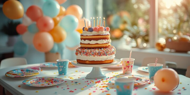 Delicious birthday cake celebrating a child's special day with colorful decorations