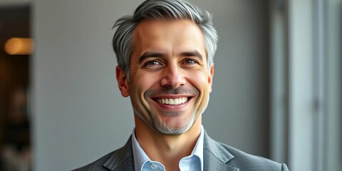 Smiling business leader, confident and approachable headshot, competent, successful