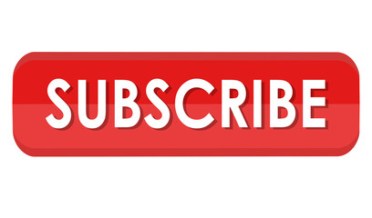 A bright red subscribe button on transparent background ideal for subscribing to a channel or content
