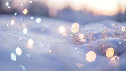 Gentle winter bokeh with frosted plants under soft sunlight
