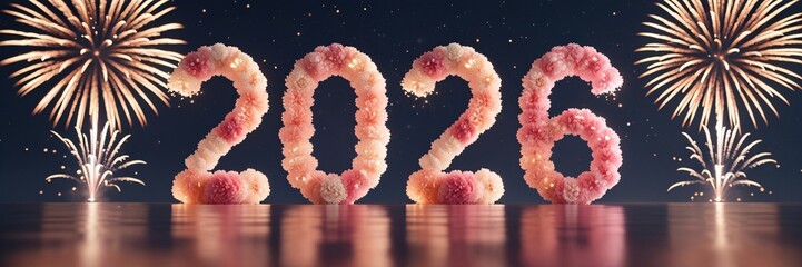 2026 Pink fireworks celebration at night new year background