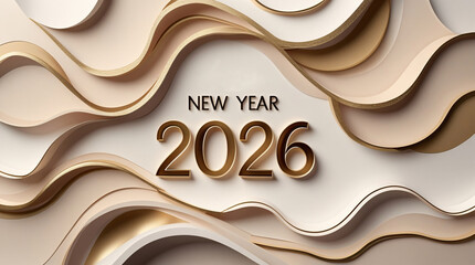 Luxury paper cut abstract background for New Year 2026 with gold and cream colors