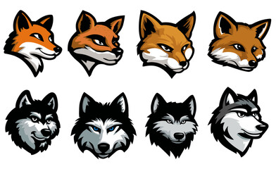 Fox and Wolf Head Illustrations