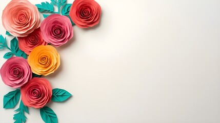 side corner with paper cut roses with white background