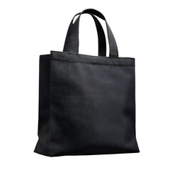 Black canvas tote bag isolated on transparent background