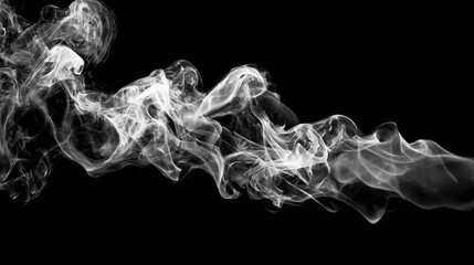 Wispy, white smoke plumes billow gracefully across a stark, black background, creating an ethereal, abstract design