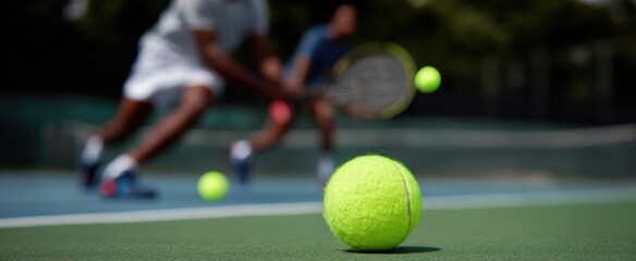 Tennis players honing serves and footwork in preparation for a match.