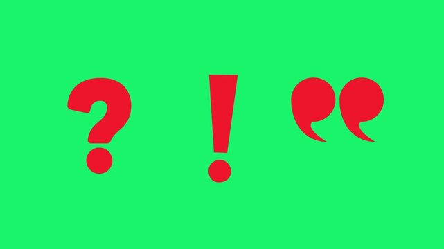question mark with exclamation mark and quotation mark on green screen 