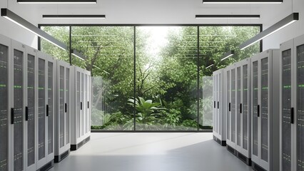 Modern Data Center with Forest View.