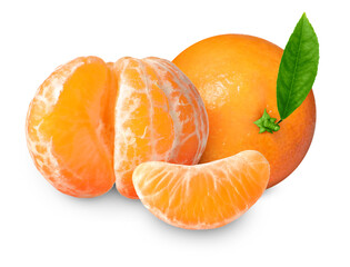 Fresh juicy tangerines isolated on white. Citrus fruit