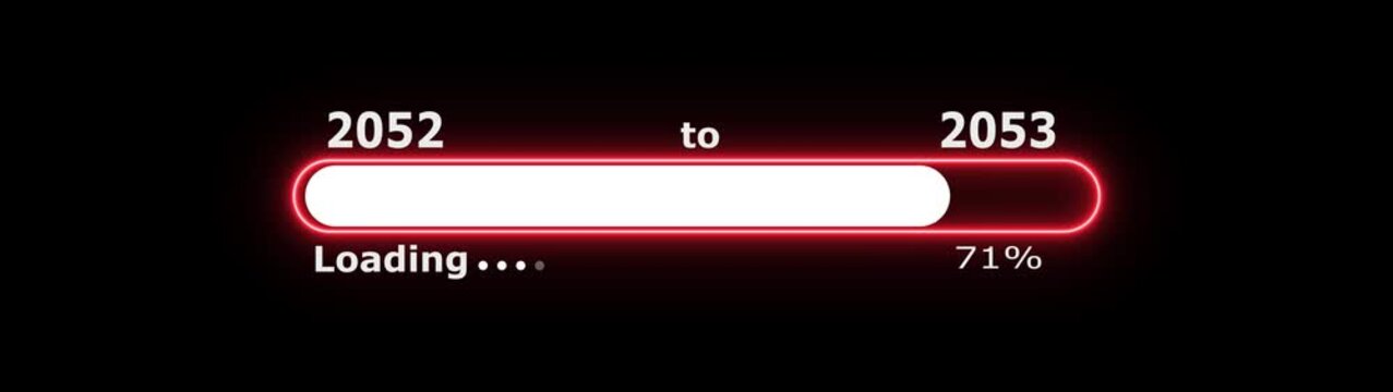 Abstract glowing neon New year 2053 loading bar animation Year changing from 2052 to 2053. Loading bar from 2052 to 2053 new year transfer animation.
