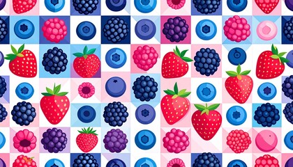 Vibrant fruit pattern with strawberries, blueberries, and blackberries