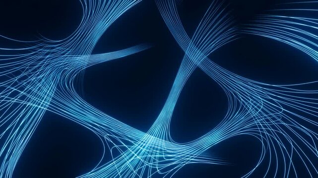 A Hypnotic Dance of Blue Light Waves: Exploring the Fluid Motion in Pulsating Digital Patterns Against a Dark Backdrop