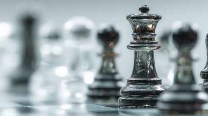 Strategic Game: A captivating close-up of a chess game in progress, with the queen piece in focus, emphasizing the strategic depth and intellectual challenge of the game.