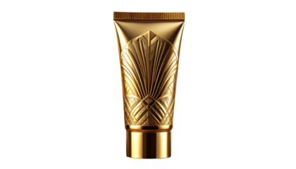 Golden tube with Art Deco design, luxurious look against black background