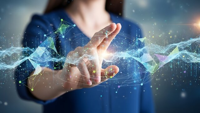 Person touching a futuristic digital network connection - Powered by Adobe