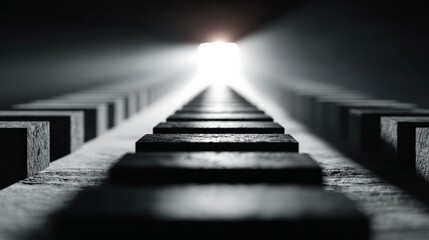 Path to Enlightenment: A stark, yet stunning perspective of a linear path. Leading directly toward a brilliant light source. Capturing the essence of hope and guidance.