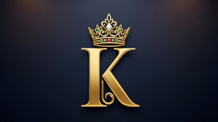 Gold Letter K with Ornate Crown on Dark Background