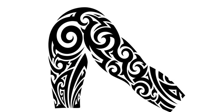Decorative Curved Arm Tattoo Design with Tribal Patterns