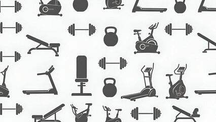 Fitness Equipment Silhouettes Pattern in Gym