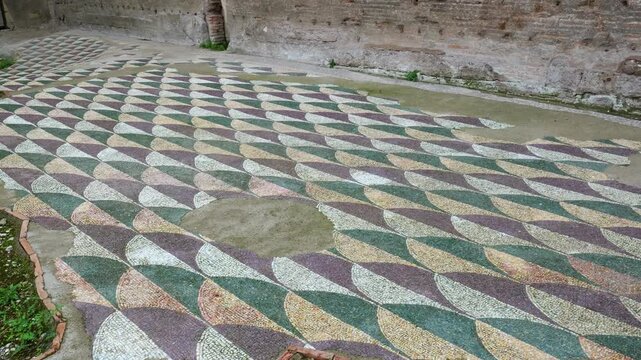ancient roman mosaic floor baths caracalla rome geometric fish-scale 