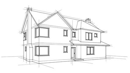 Architectural Sketch of Two Story House with Gable Roof