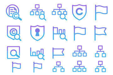 Set of icons featuring search, security, and data organization symbols in simple line design