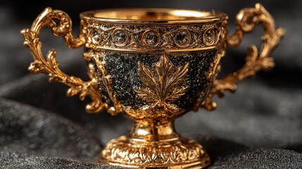 Golden Chalice: An intricately designed chalice, exuding elegance with its ornate golden details, rests on a luxurious surface, perfect for evoking a sense of heritage and splendor.