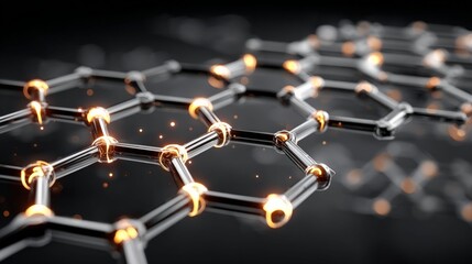 Graphene Structure: Close-up view of a intricate Graphene structure, where light gracefully dances across its delicate geometric forms.