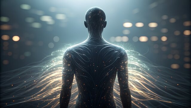 Human body glowing with neural network connections - Powered by Adobe