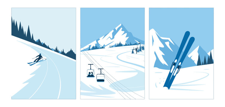 Modern Retro Ski Posters and Snowboard Art Prints, Vintage-Inspired Winter Sports Illustration, Alpine Landscape, Skiing and Snowboarding Adventure, Mountain Vacation, Retro Travel Artwork, Winter Spo